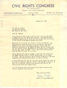 Letter from Civil Rights Congress of Michigan to W. E. B. Du Bois