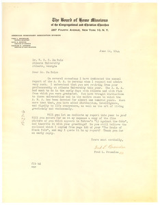 Letter from Fred L. Brownlee to W. E. B. Du Bois