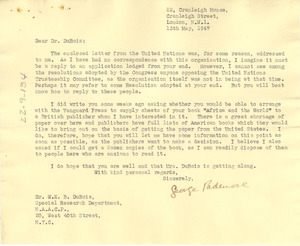 Letter from Pan African Federation to W. E. B. Du Bois