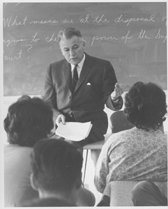Bert T. Combs talking to students in classroom