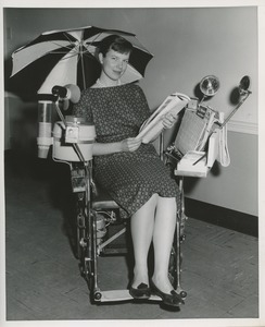 Woman in specially equipped wheelchair