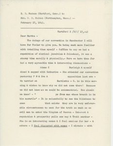Transcript of letter from Erasmus Darwin Hudson to Martha Hudson