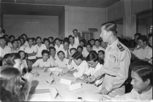 Air Force Commander Nguyen Cao Ky addressing students; Saigon.