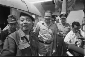 General Khanh and McNamara disembarking at Bac Lieu. Shots include Arthur Sylvester, Taylor and Harkins; Bac Lieu.