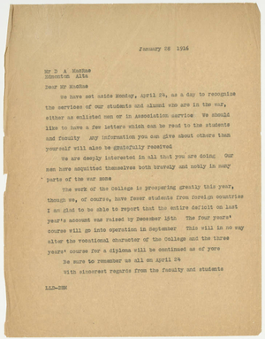 Letter from Laurence L. Doggett to Duncan A. MacRae (January 28, 1916)