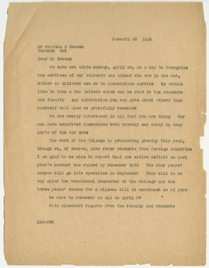 Letter from Laurence L. Doggett to Charles D. Hewson (January 28, 1916)