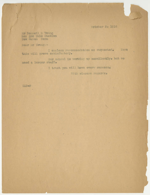 Letter from Laurence L. Doggett to Donnell B. Young (October 2, 1918)
