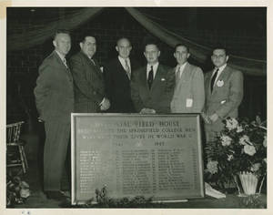 The dedication of the Memorial Field House to the Springfield College Men who Sacrificed in Word War II on June 12, 1948