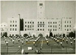 Exercising in front of the Jerusalem YMCA, c. 1949