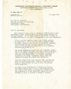 Letter to Karpovich from Kennedy (August 26, 1957)