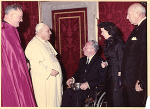 Unidentified clergy member, Pope John XXIII, Mayor John F. Collins, Mary Collins, and unidentified man at the Vatican