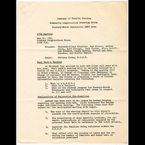 Minutes from community organization steering group meeting with Whitney Young held May 31, 1961