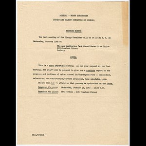 Notice with agenda of Clergy Committee on Renewal meeting to be held January 13, 1965