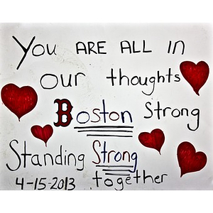 "You are in our thoughts" poster from the Copley Square Memorial