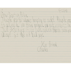 Letter of gratitude from a student from a Grade One Reading Group