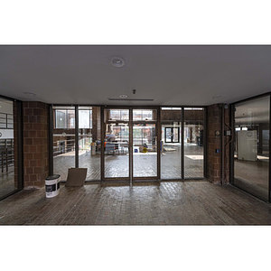 Harriet Tubman House entrance vestibule on Columbus Avenue facing atrium, center