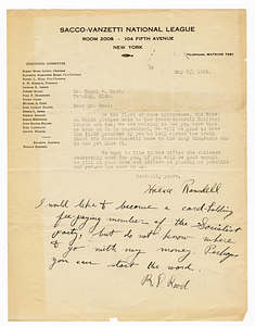 Letter from Hollace Ransdell to Royal D. Rood, May 25, 1928