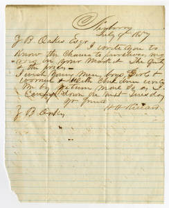 Letter by H. H. Kirrard from Newberry, South Carolina, to Ziba Oakes
