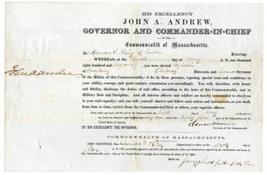 Military commission certificate appointing Leander Gage King Captain