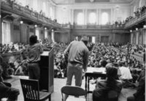 Students organizing in Chapin Hall to protest the Vietnam War, 1970