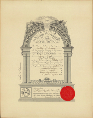 Royal Arch certificate issued to Arthur A. Pearson, 1947 September 23