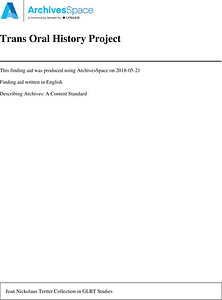 Trans Oral History Project, 1926-2007