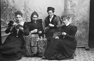 Marie Høeg and Three Others Drinking and Playing Cards