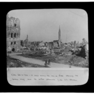 A view across the rue di Sille showing the eastern wing and the intact pinnacle of the S.E. corner