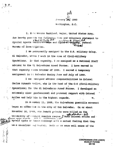 U.S. Major Eric Buckland's statement (typed) of prior knowledge of Jesuit murders, addendum, polygraph report, and retraction of original prior knowledge statement