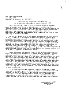 Statement by John Joseph Moakley on El Salvador language in appropriations bill for immediate release, 27 June 1990