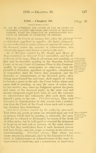 1783 Chap. 0059 An Act To Authorize The Courts Of Law To Enter Up Judgment Against The Goods And Estate Of Deceased Persons, When The Executor Or Administrator Neglects Or Refuses To Prosecute Or Defend.