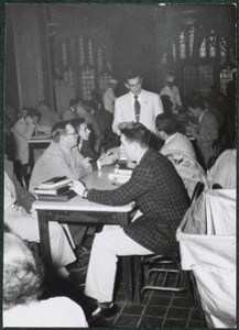 Members of the Boston College Class of 1956 studying, possibly at Bapst