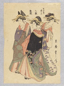 Courtesans of the Ōgiya, woodblock print, ink and color on paper