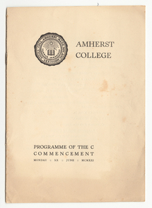 Amherst College Commencement program, 1921 June 20
