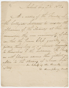 Collegiate Institution faculty resolution regarding the junior class examinations, 1824 August 23
