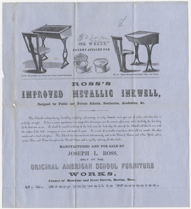 Advertisement for Joseph L. Ross's improved metallic inkwell