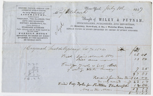 Edward Hitchcock receipt of payment to Wiley & Putnam, 1847 July 8