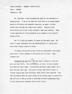 Floor statement - Reagan's energy policy