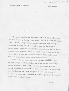 Draft of statement by Senator Paul E. Tsongas on a national plan for voluntary service