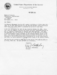 Letter to Member of Congress from William D. Bettenberg regarding briefing on the Area Identification for the next Mid-Atlantic Outer Continental Shelf Lease Sale