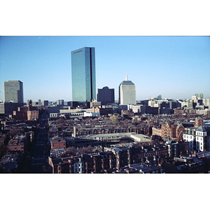 View of Boston's South End, with Boston's downtown skyline in the distance.