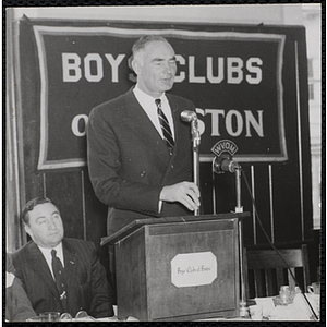 Forrester A. Clark speaking at the podium during a Boys' Clubs of Boston awards event