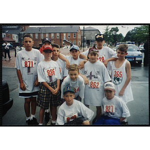 Boys gather to pose for a group shot during the Battle of Bunker Hill Road Race