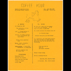 Flier advertising Freedom House Coffee Hour featuring Kenneth Janey, interior decorator and upholsterer