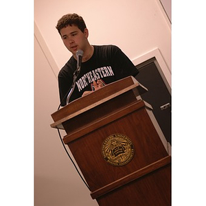 Michael Benson addressing the Student Senate