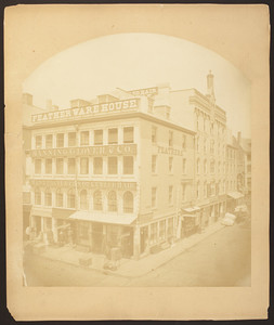Exterior view of the Feather Warehouse, corner of North Market Street and Merchants Row