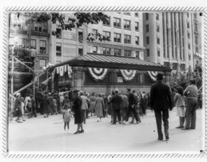 Parade crowd at Park Street Station exit, Boston, Mass., September 1940