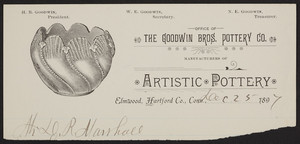 Letterhead for The Goodwin Bros. Pottery Co., manufacturers of artistic pottery, Elmwood, Hartford County, Connecticut, dated December 25, 1897