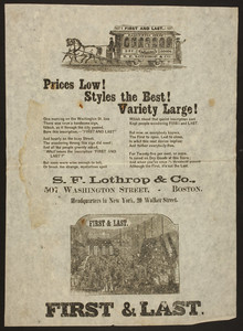 Poster for S.F. Lothrop & Co., 507 Washington Street, Boston, Mass. and 29 Walker Street, New York, New York, ca. 1869