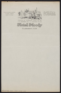 Letterhead for the Hotel Moody, Claremont, New Hampshire, undated